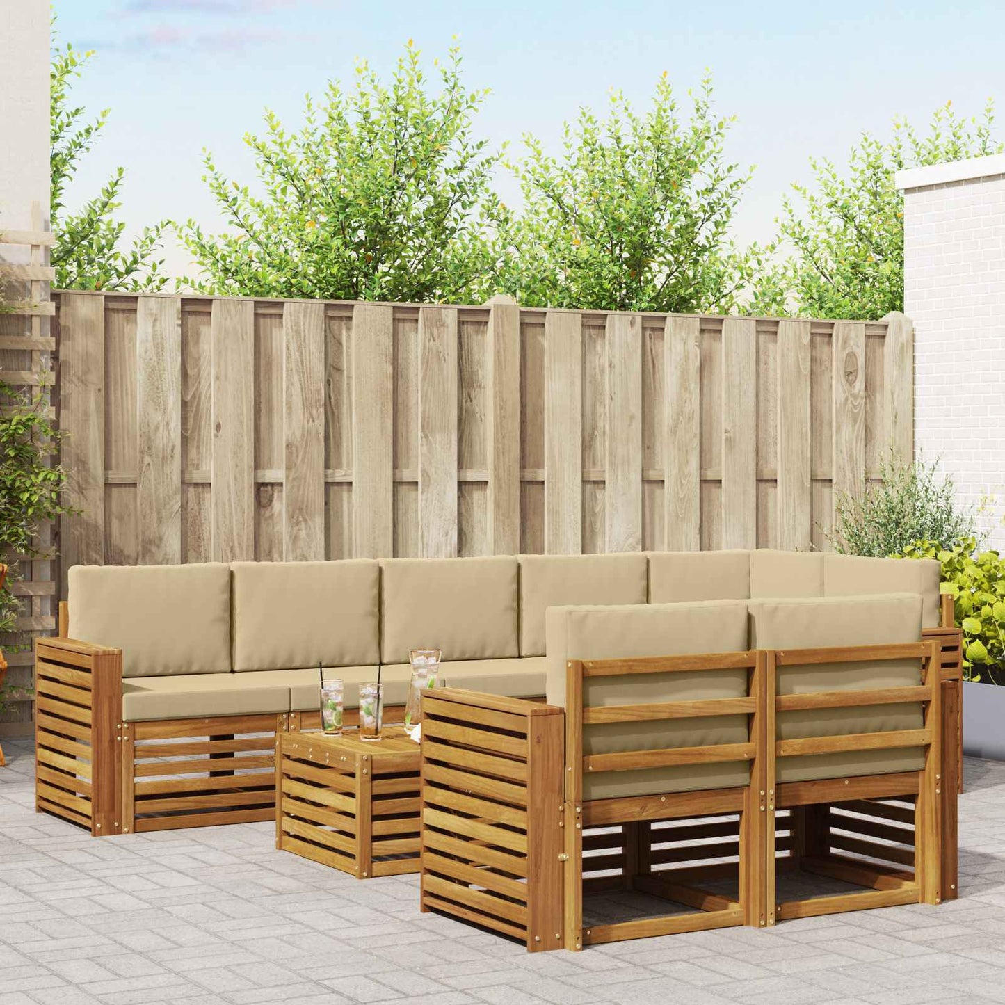 Set divani 9 pcs Naturale e Beige Legno di Acacia Massello | homemem39