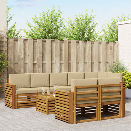 Set divani 9 pcs Naturale e Beige Legno di Acacia Massello