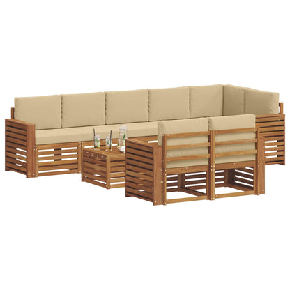 Set divani 9 pcs Naturale e Beige Legno di Acacia Massello