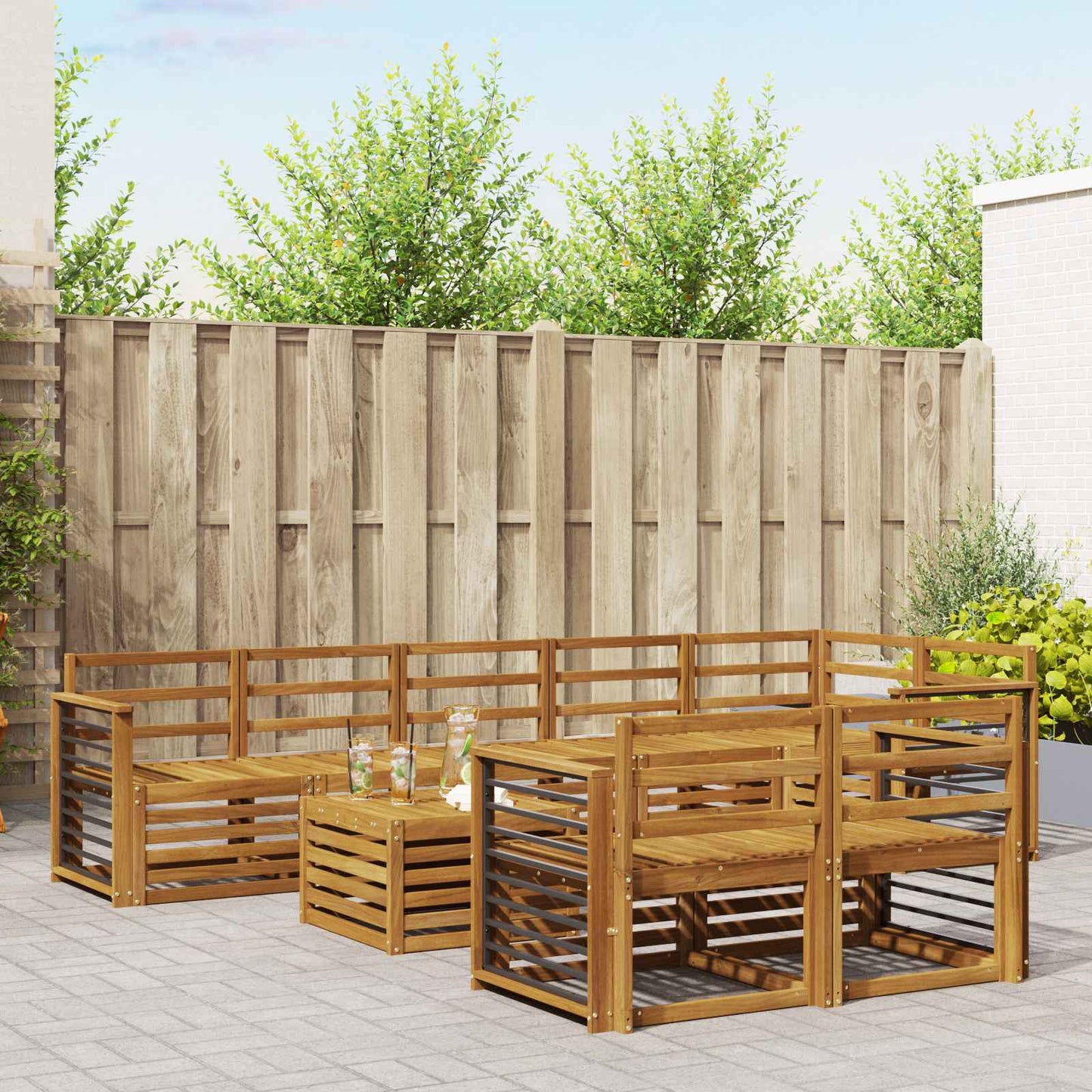 Set divani 9 pcs Naturale Legno di Acacia Massello