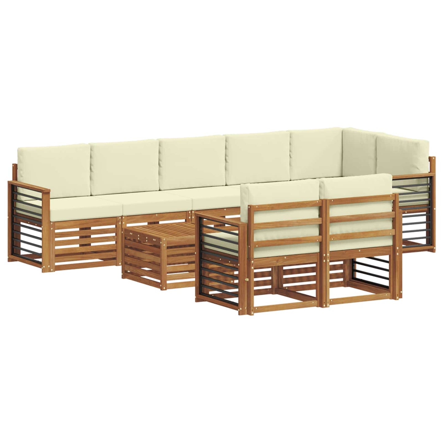 Set divani 9 pcs Naturale e Crema Legno di Acacia Massello