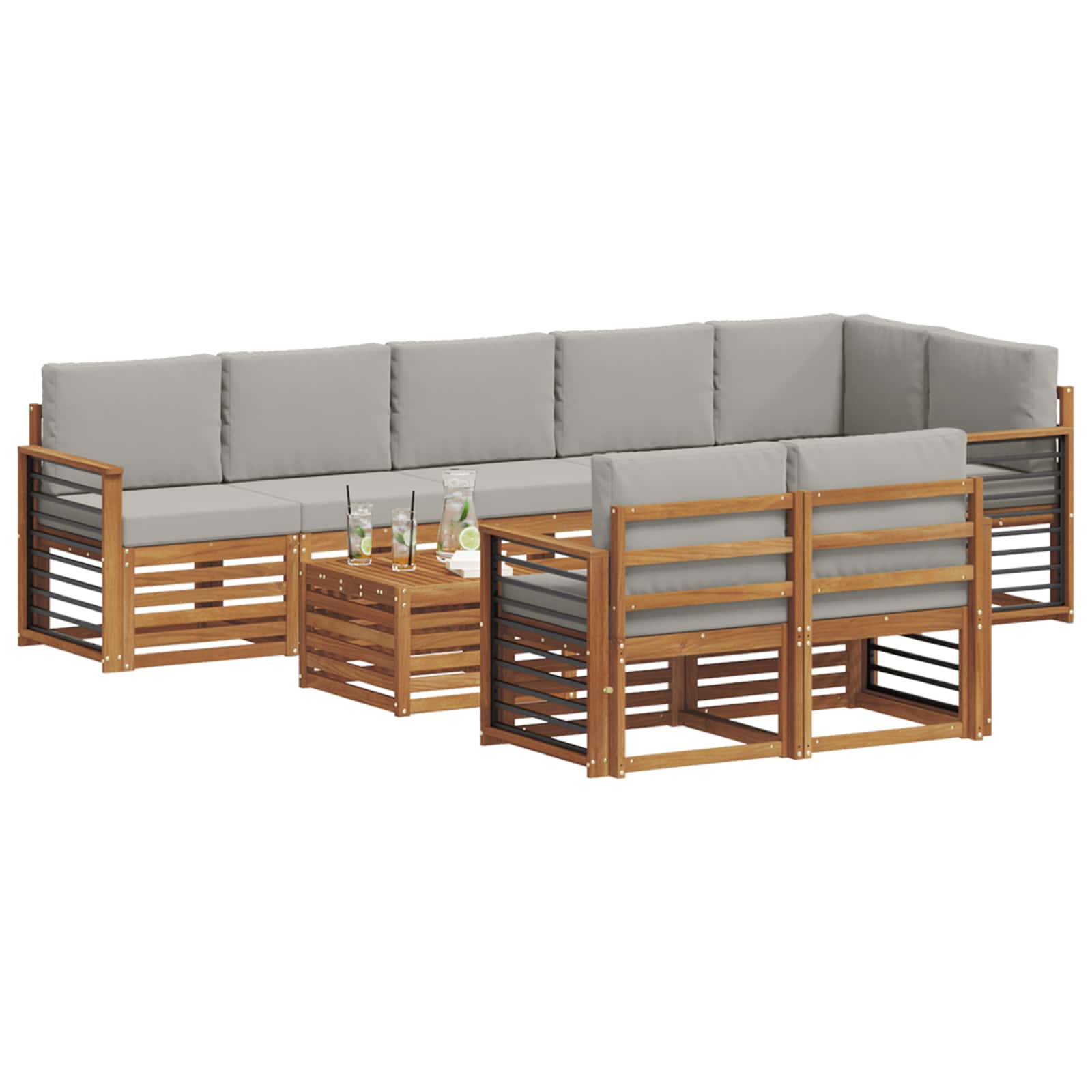 Set divani con cuscino 9 pcs Grigio Naturale e Chiaro | homemem39