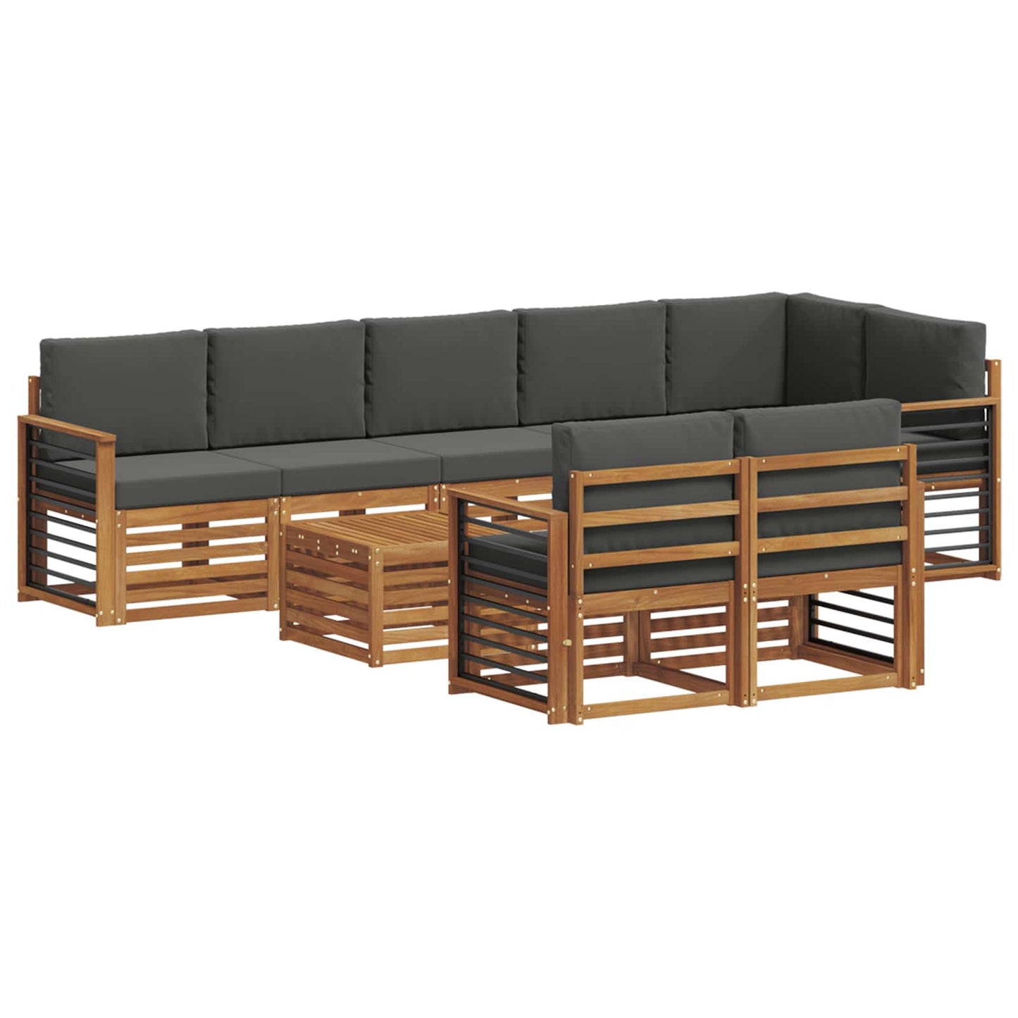 Set divani 9 pcs Naturale e Antracite Legno di Acacia Massello | homemem39
