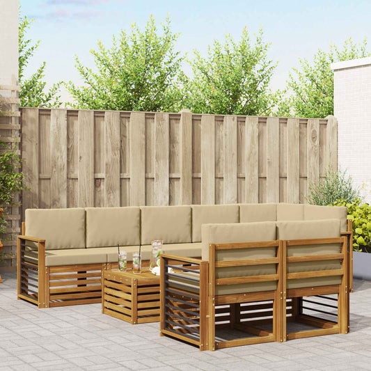 Set divani 9 pcs Naturale e Beige Legno di Acacia Massello