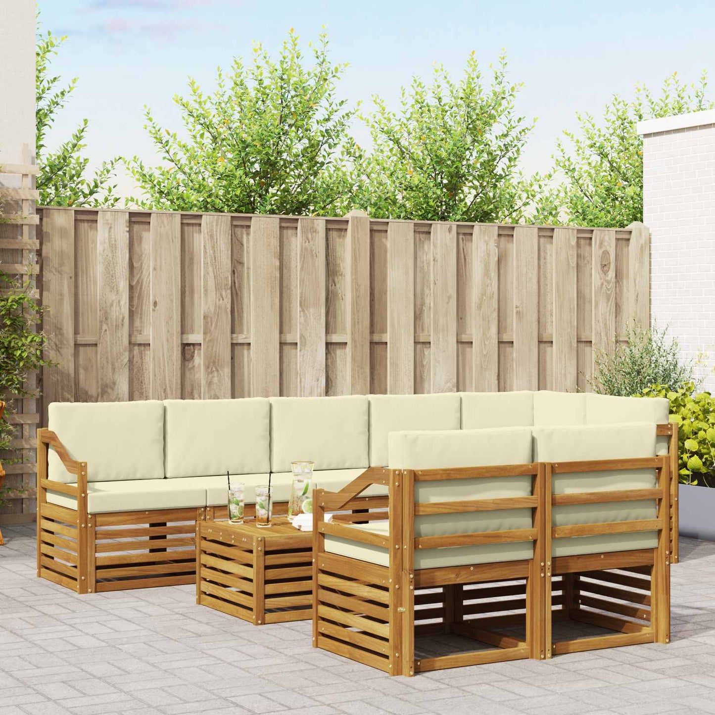 Set divani 9 pcs Naturale e Crema Legno di Acacia Massello | homemem39