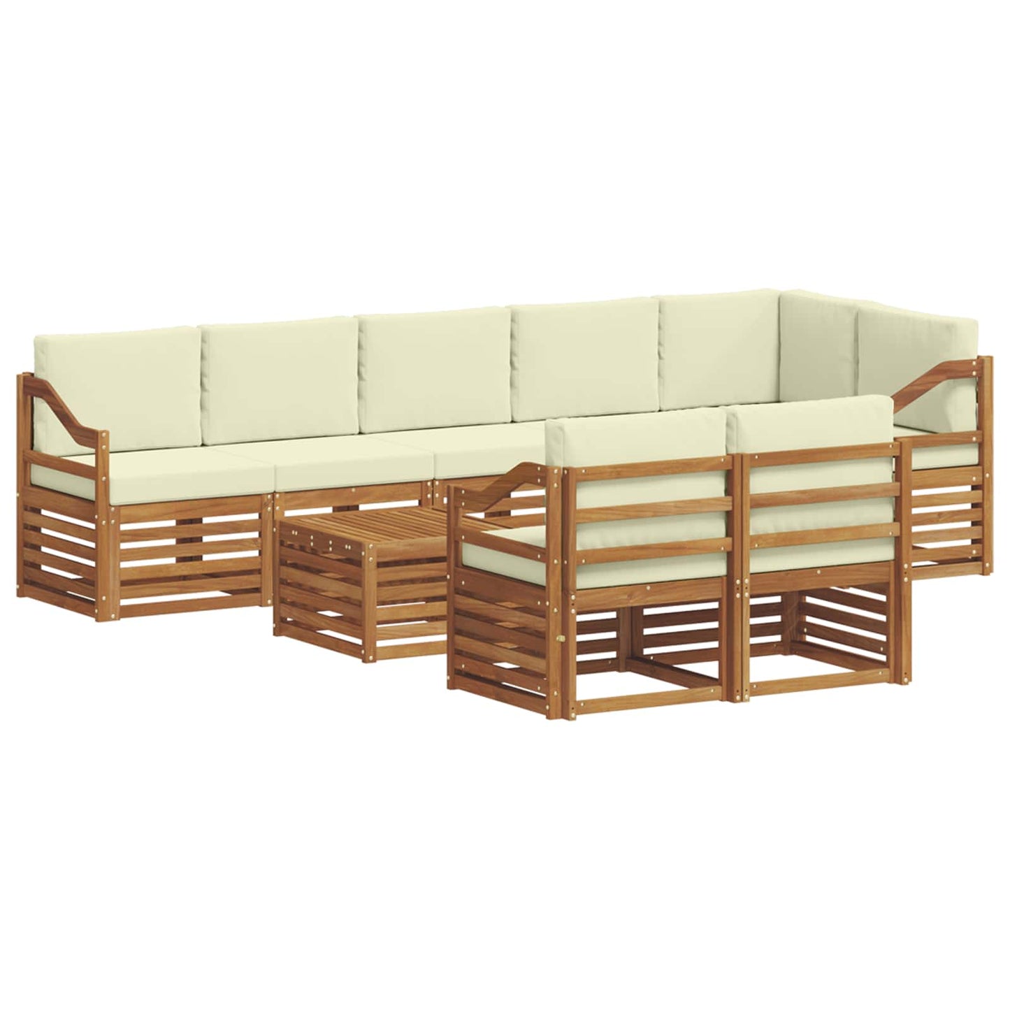 Set divani 9 pcs Naturale e Crema Legno di Acacia Massello | homemem39