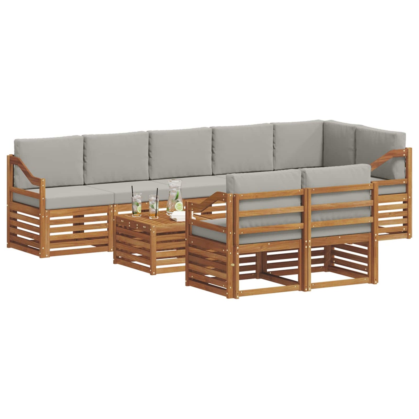 Set divani con cuscino 9 pcs Grigio Naturale e Chiaro