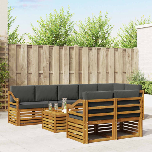Set divani 9 pcs Naturale e Antracite Legno di Acacia Massello