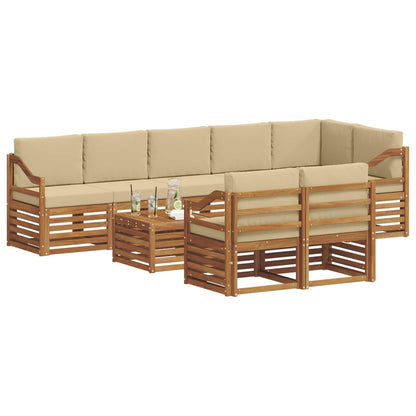 Set divani 9 pcs Naturale e Beige Legno di Acacia Massello