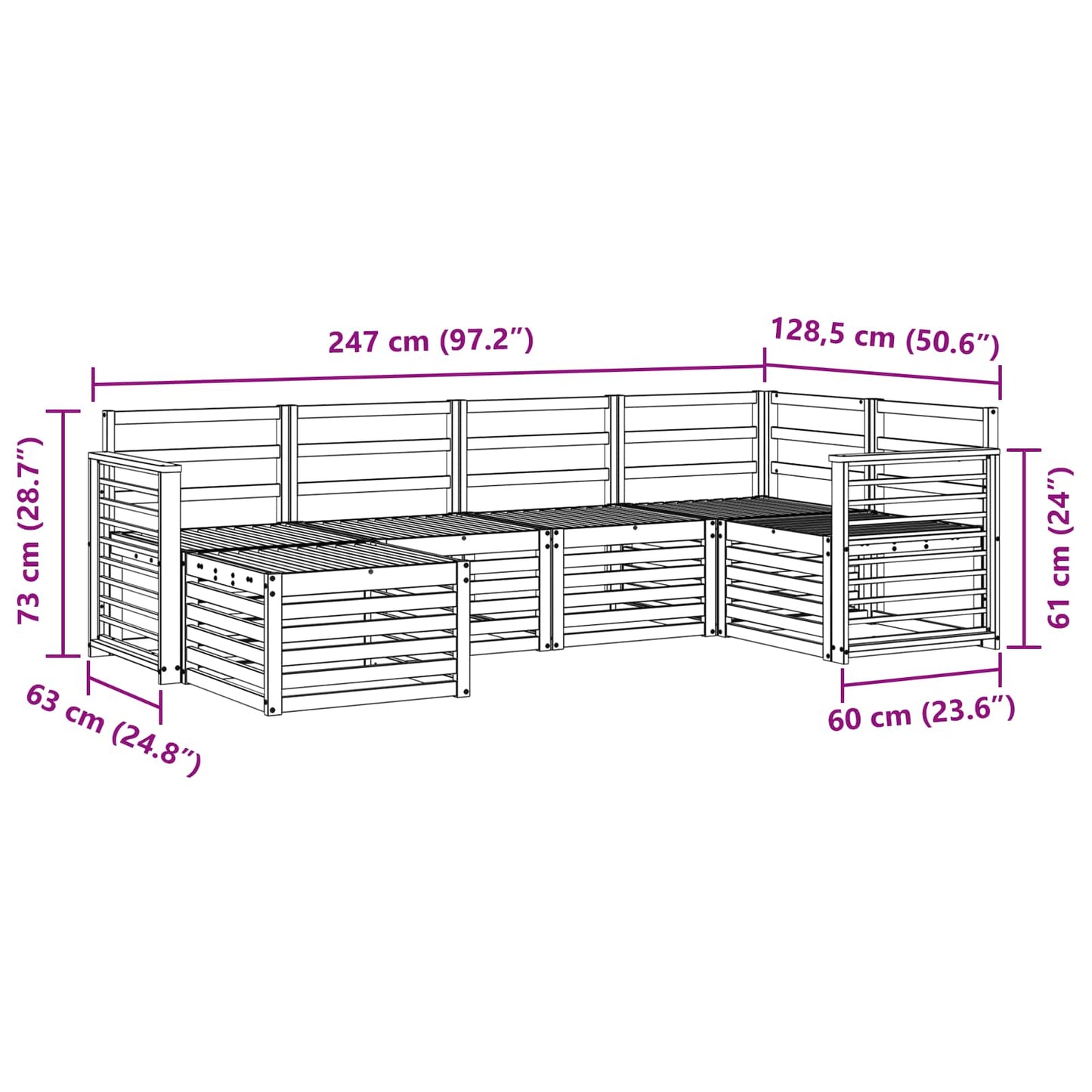 Set divani 6 pcs Naturale Legno di Acacia Massello | homemem39