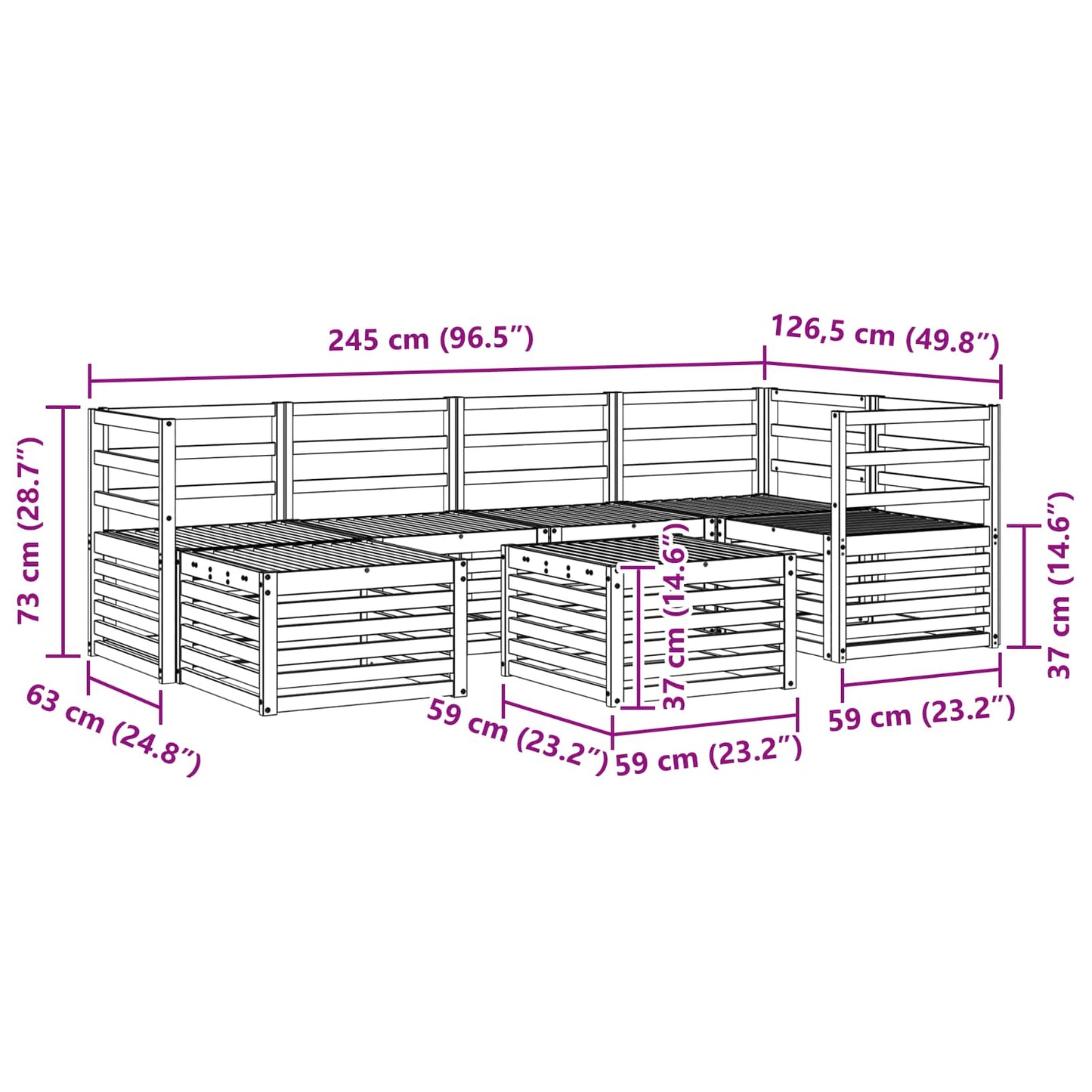 Set divano sezionale 7 pcs Naturale Legno di Acacia Massello
