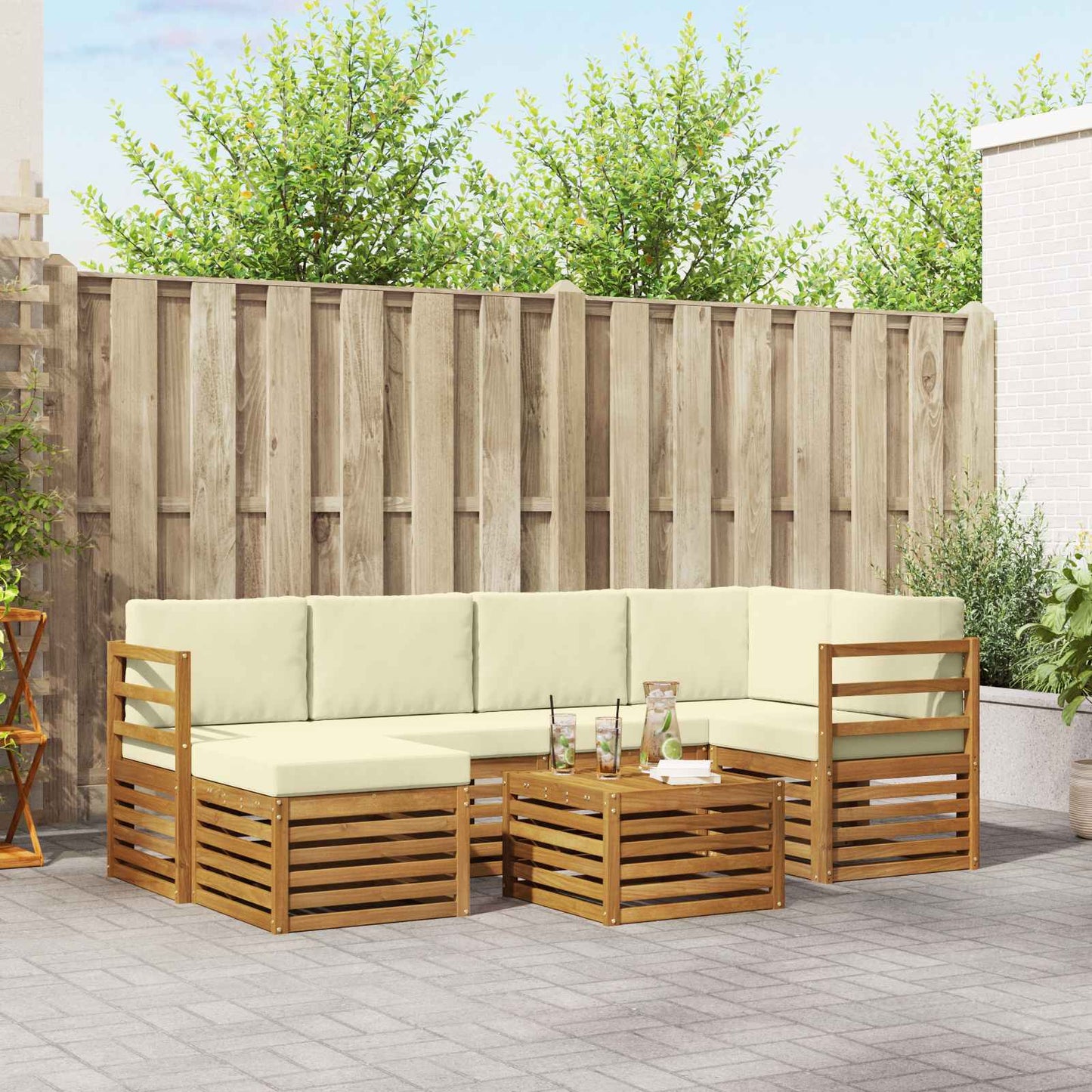 Set divano sezionale con cuscino 7 pcs Naturale e Crema