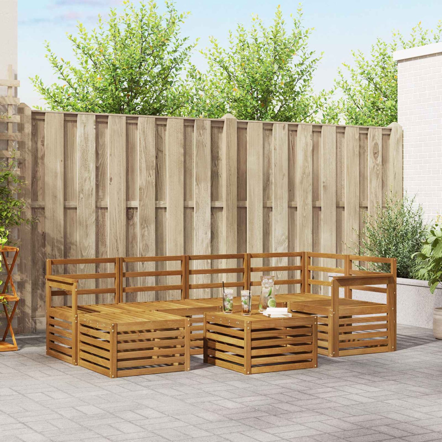 Set divano sezionale 7 pcs Naturale Legno di Acacia Massello