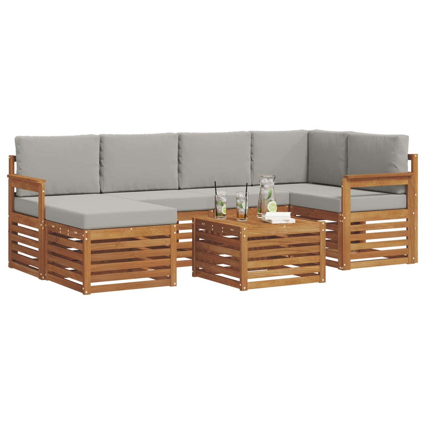 Set divano sezionale con cuscino 7 pcs Grigio Naturale e Chiaro | homemem39