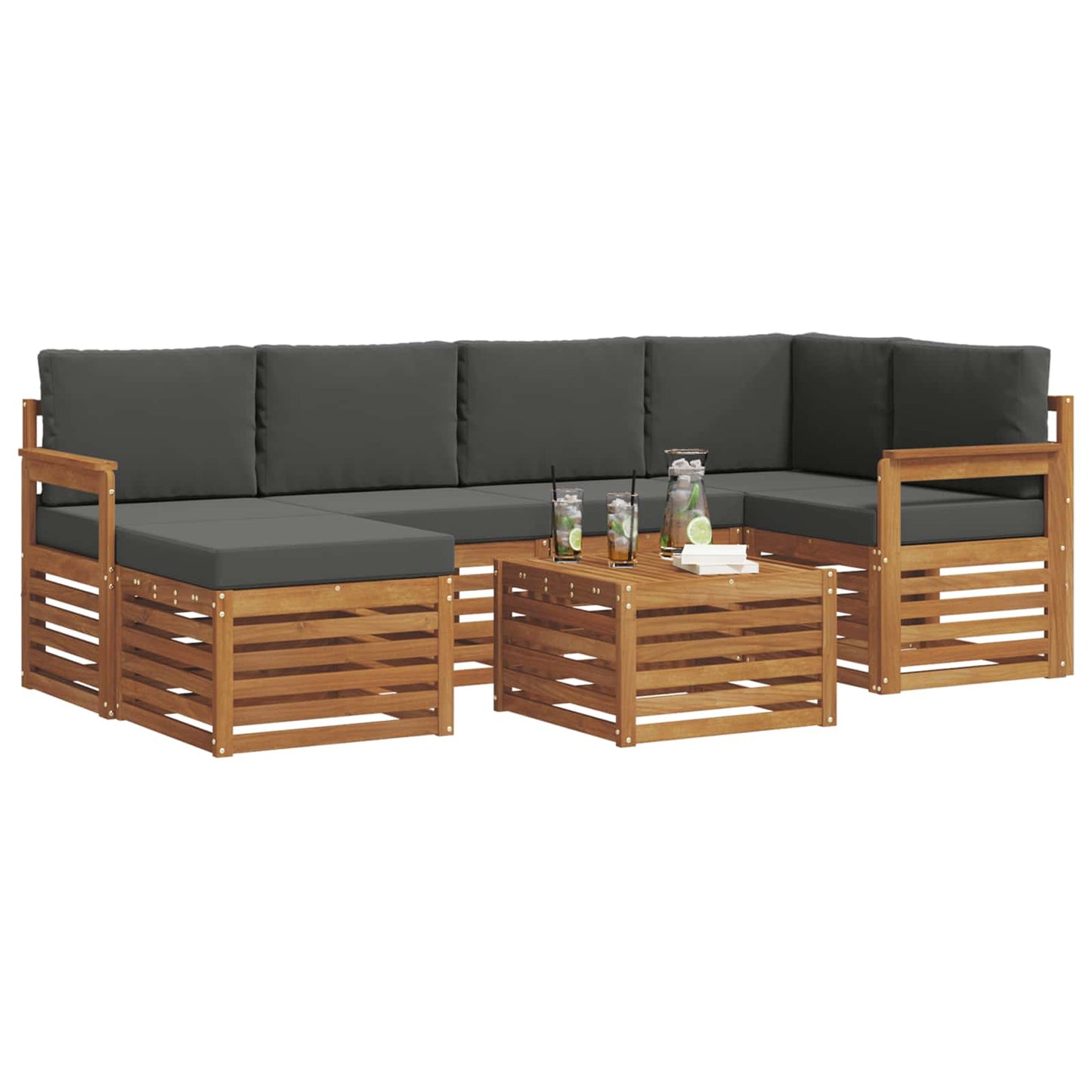 Set divano sezionale con cuscino 7 pcs Naturale e Antracite | homemem39