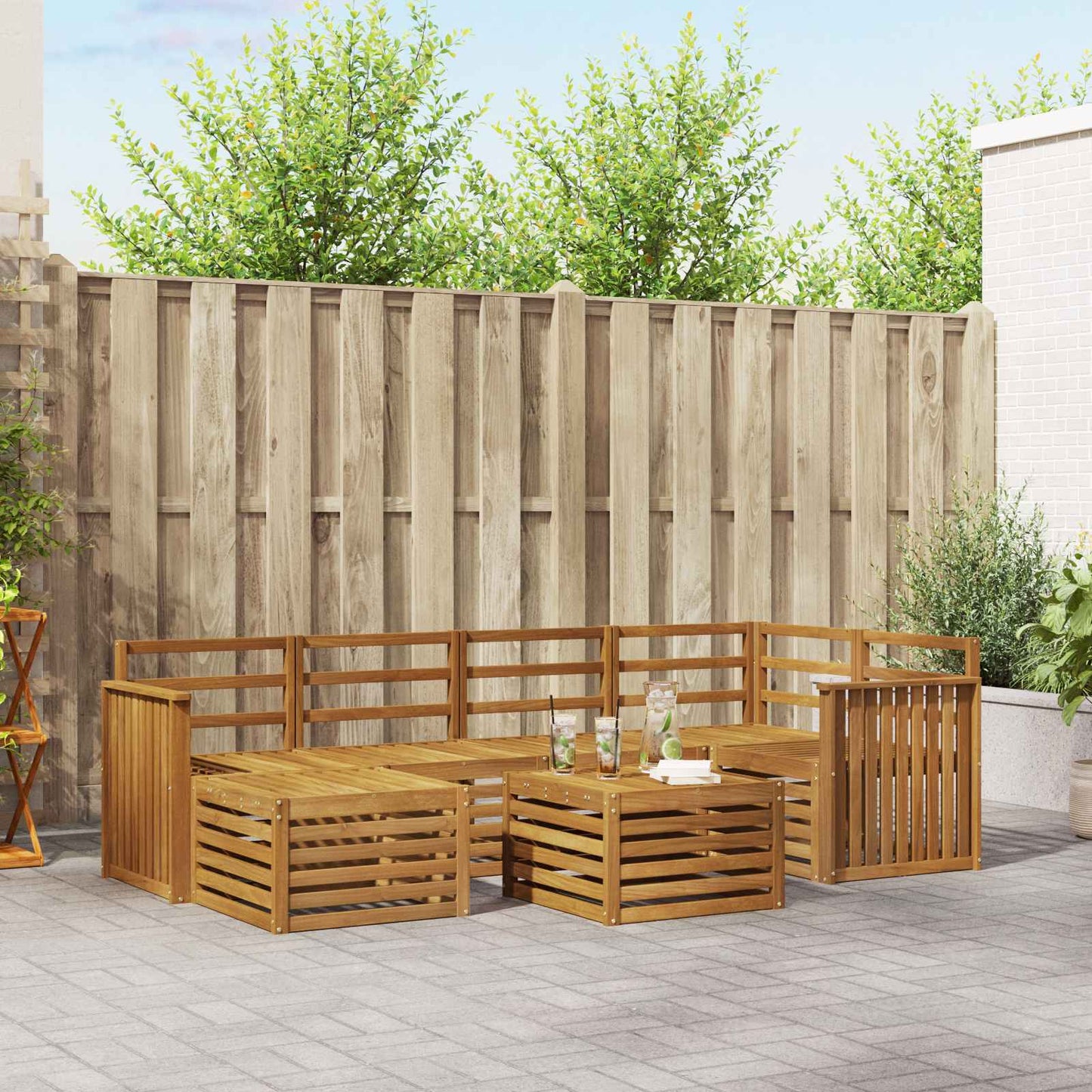 Set divano sezionale 7 pcs Naturale Legno di Acacia Massello | homemem39