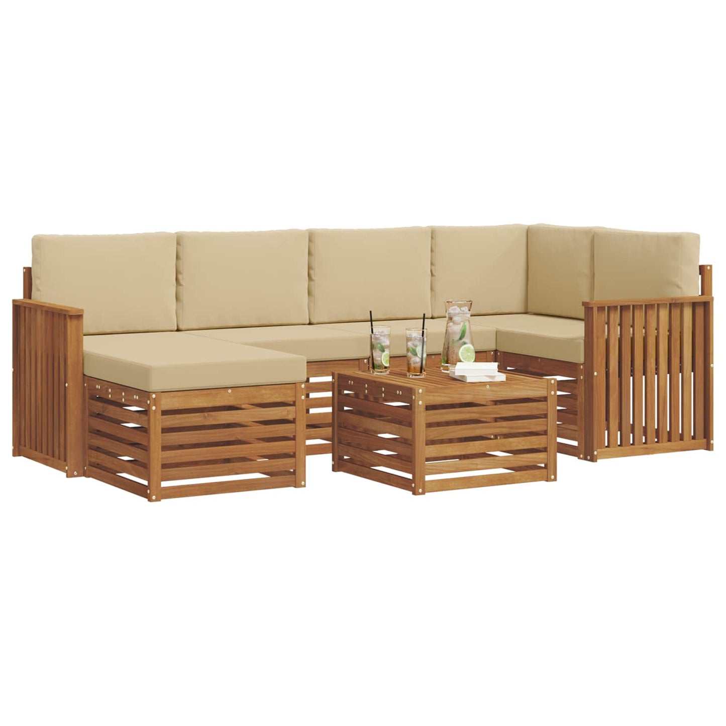 Set divano sezionale con cuscino 7 pcs Naturale e Beige | homemem39