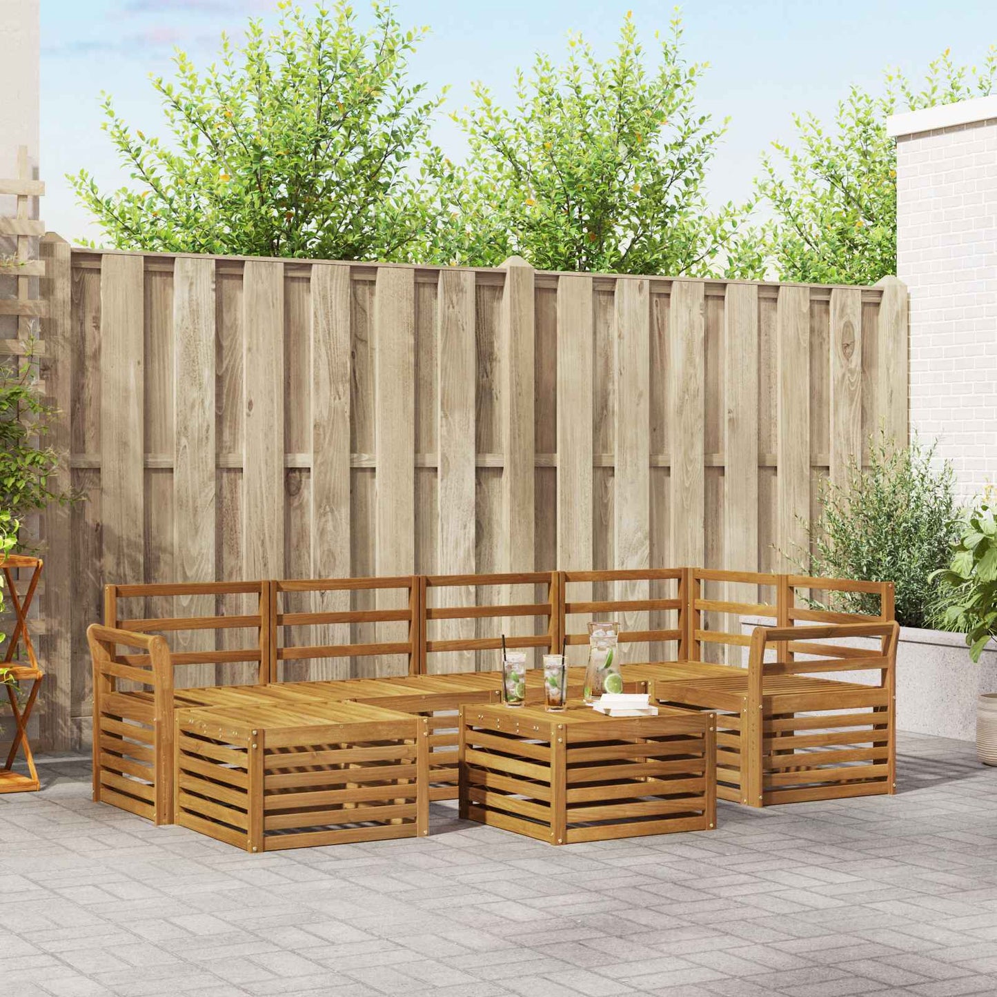 Set divano sezionale 7 pcs Naturale Legno di Acacia Massello
