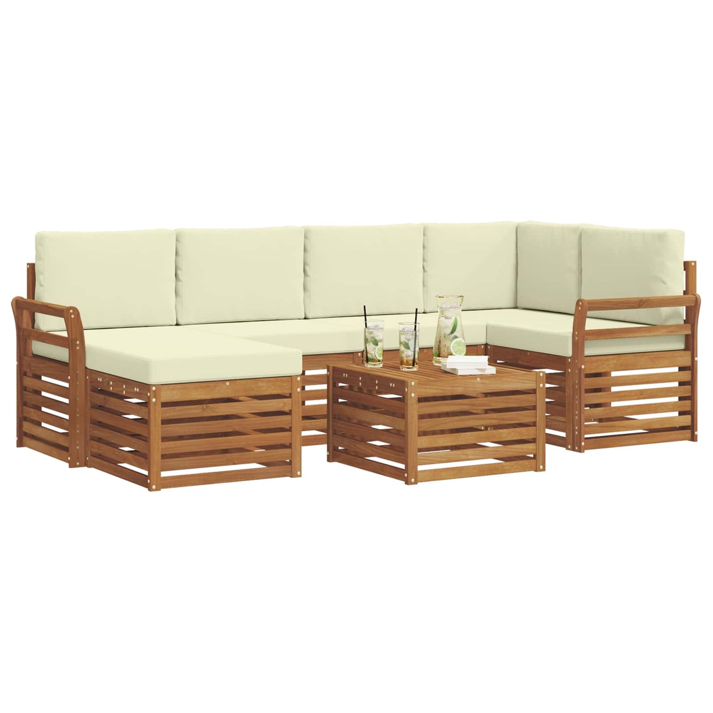 Set divano sezionale con cuscino 7 pcs Naturale e Crema