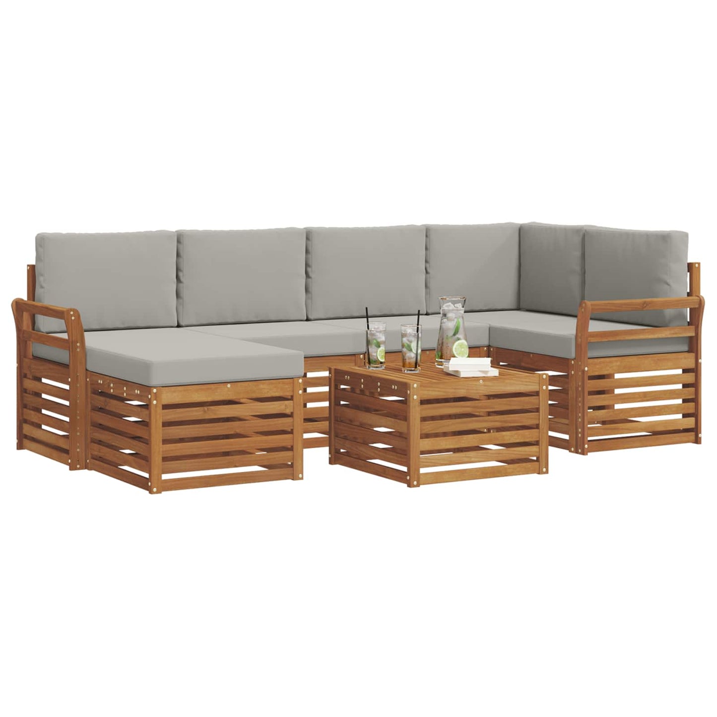 Set divano sezionale con cuscino 7 pcs Grigio Naturale e Chiaro