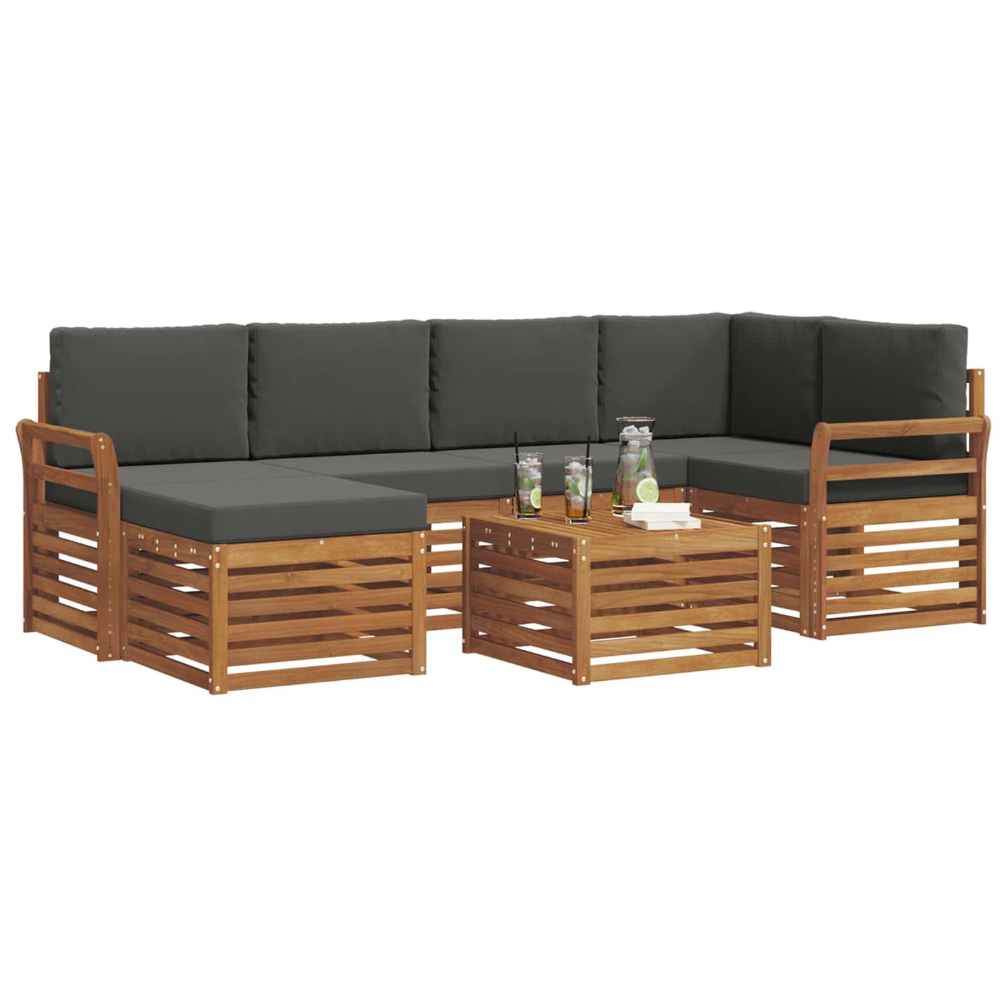 Set divano sezionale con cuscino 7 pcs Naturale e Antracite