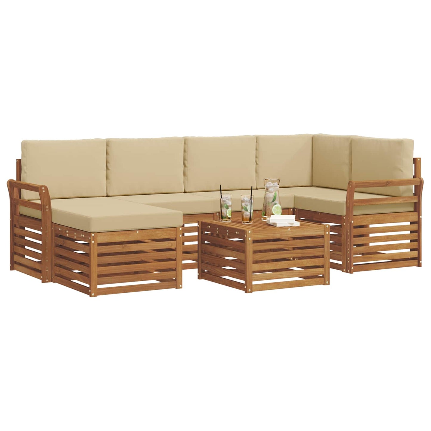 Set divano sezionale con cuscino 7 pcs Naturale e Beige | homemem39