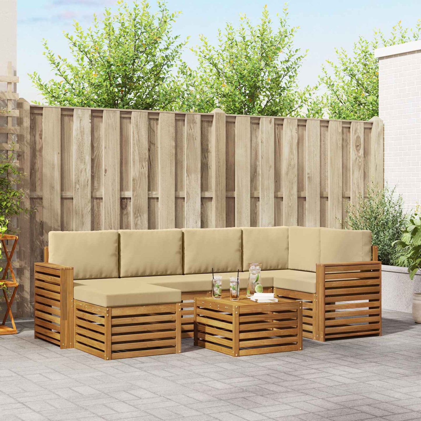 Set divano sezionale con cuscino 7 pcs Naturale e Beige
