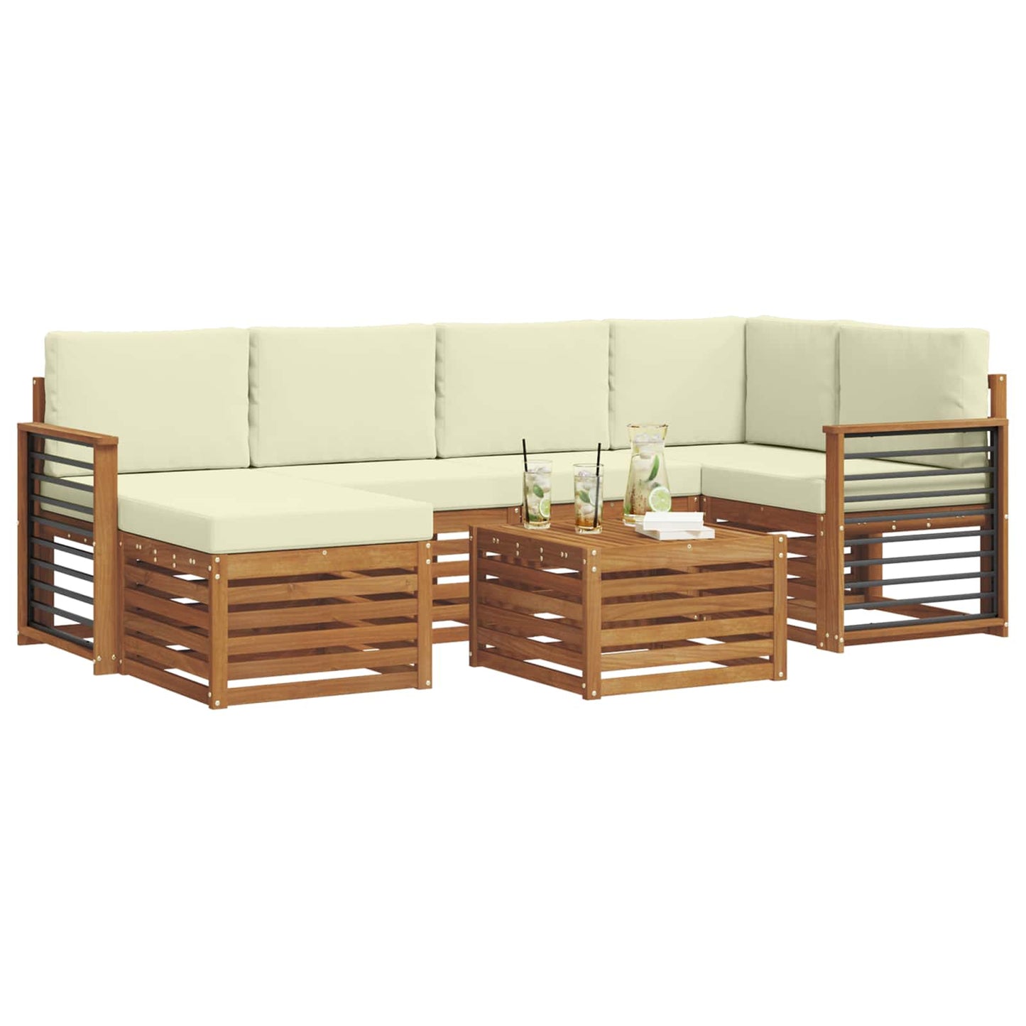 Set divano sezionale con cuscino 7 pcs Naturale e Crema | homemem39