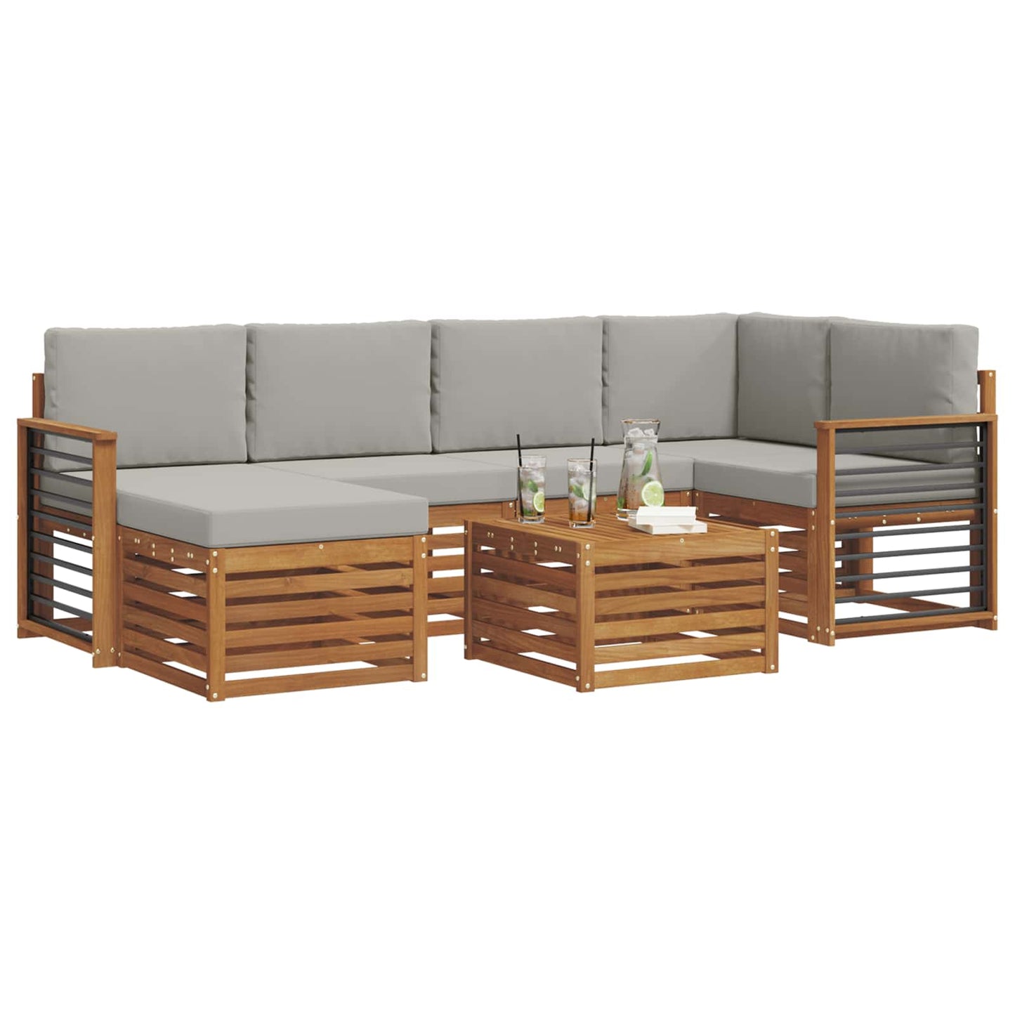 Set divano sezionale con cuscino 7 pcs Grigio Naturale e Chiaro | homemem39