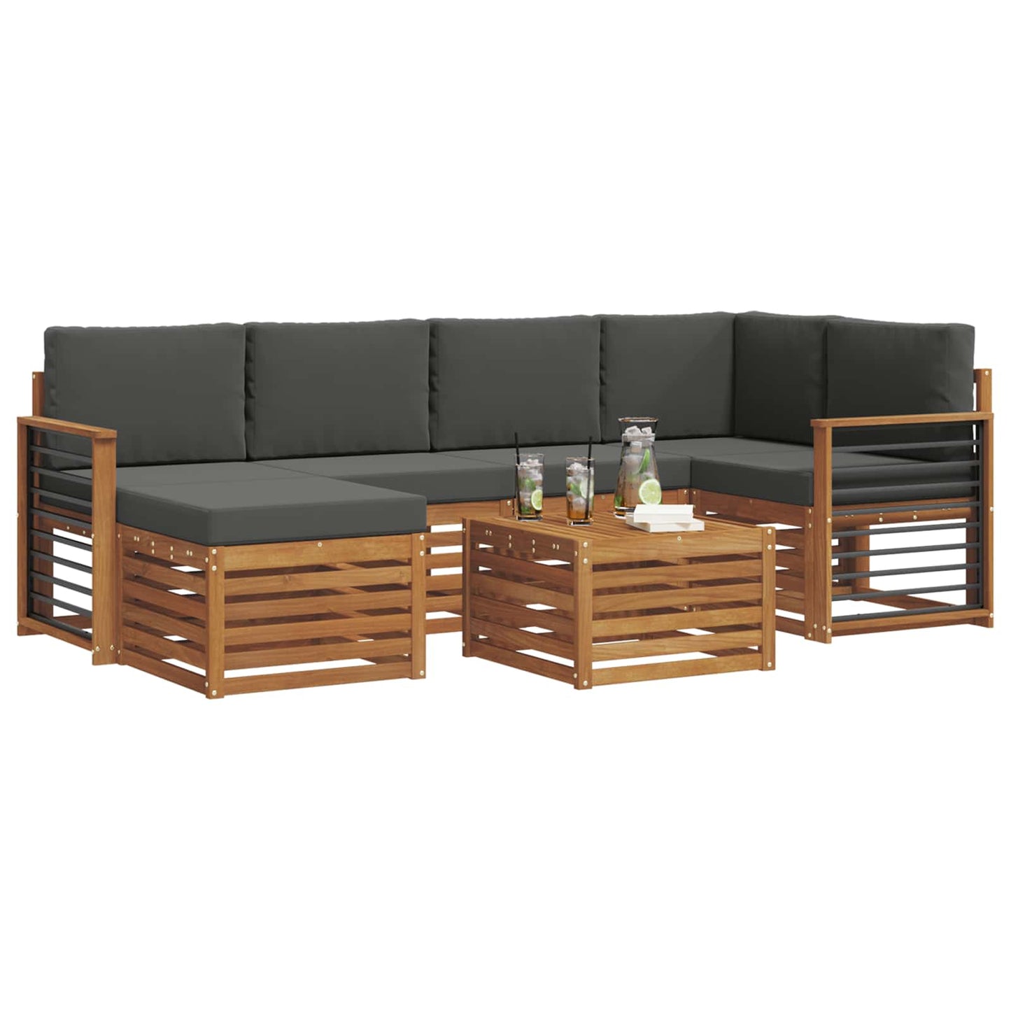 Set divano sezionale con cuscino 7 pcs Naturale e Antracite