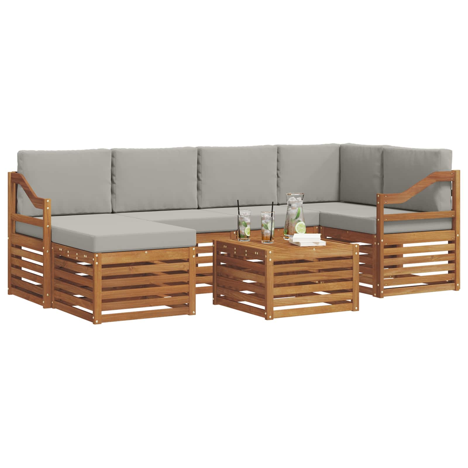 Set divano sezionale con cuscino 7 pcs Grigio Naturale e Chiaro | homemem39