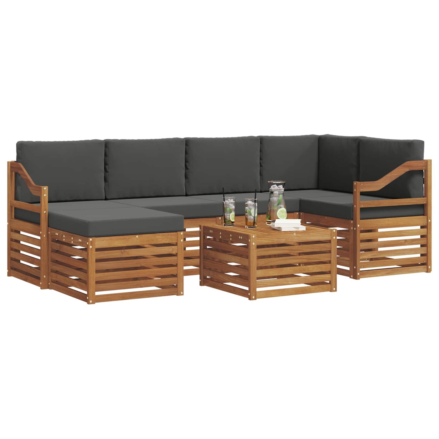 Set divano sezionale con cuscino 7 pcs Naturale e Antracite