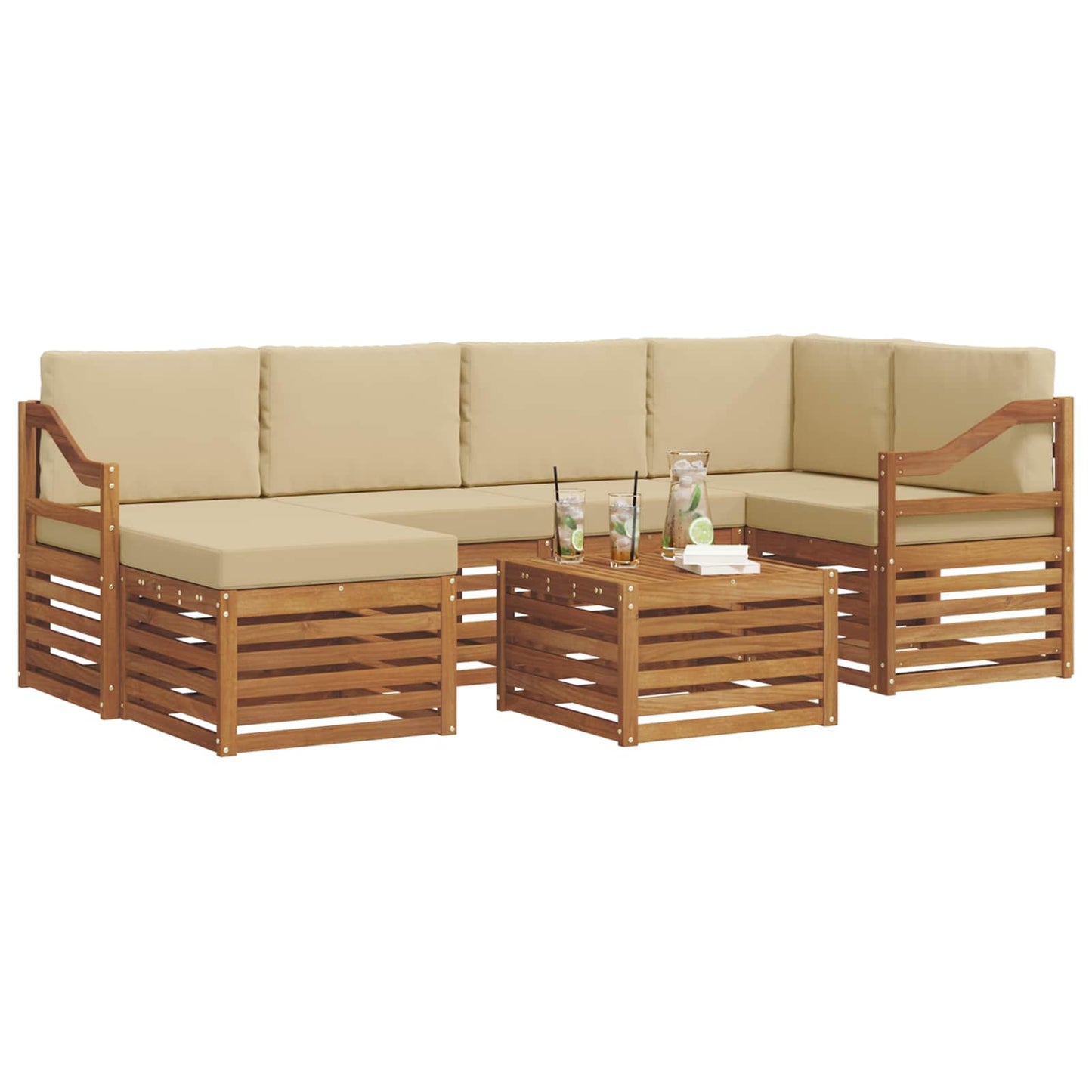 Set divano sezionale con cuscino 7 pcs Naturale e Beige | homemem39