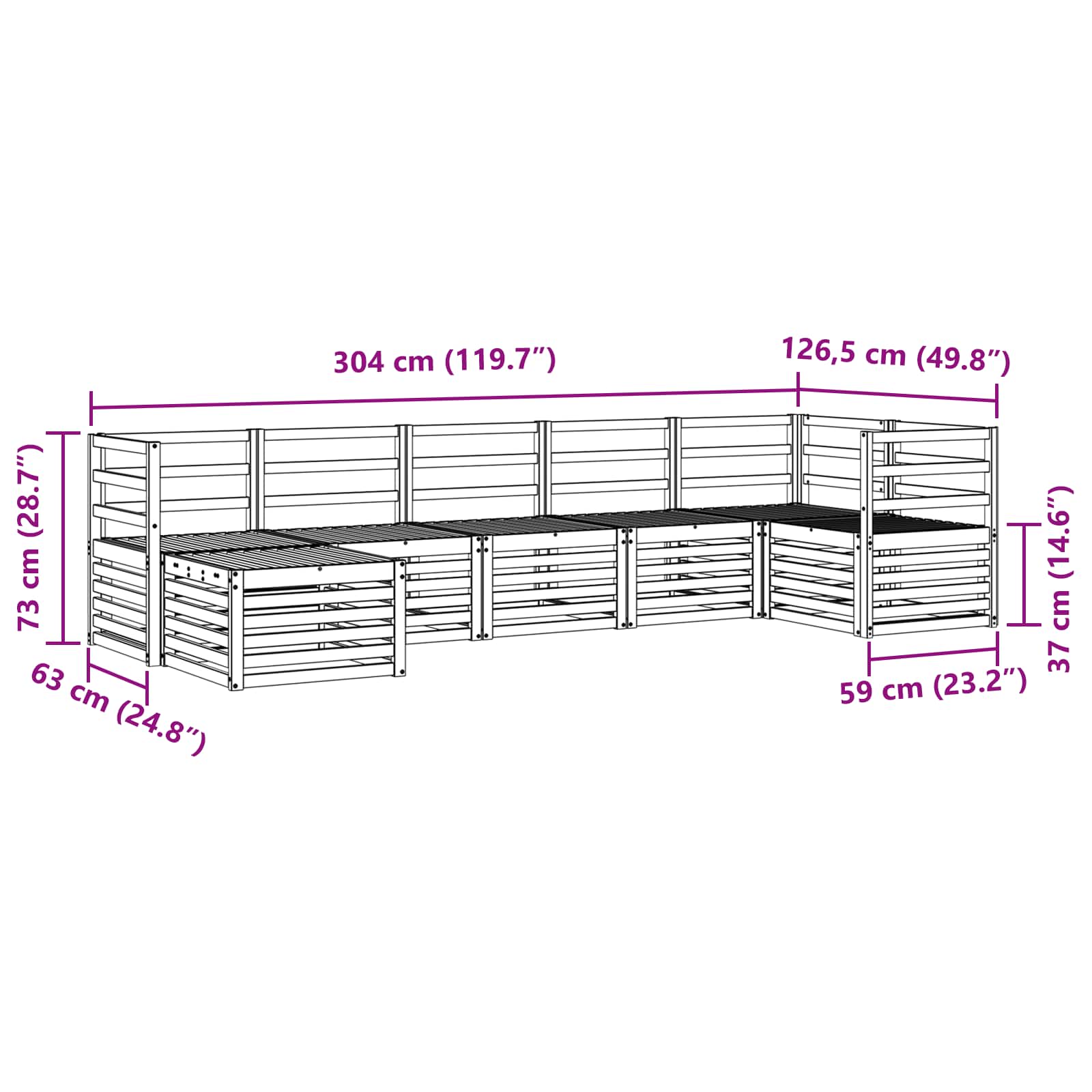 Set divano sezionale 7 pcs Naturale Legno di Acacia Massello | homemem39