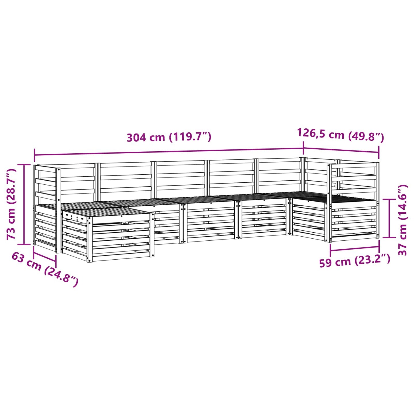 Set divano sezionale 7 pcs Naturale Legno di Acacia Massello | homemem39