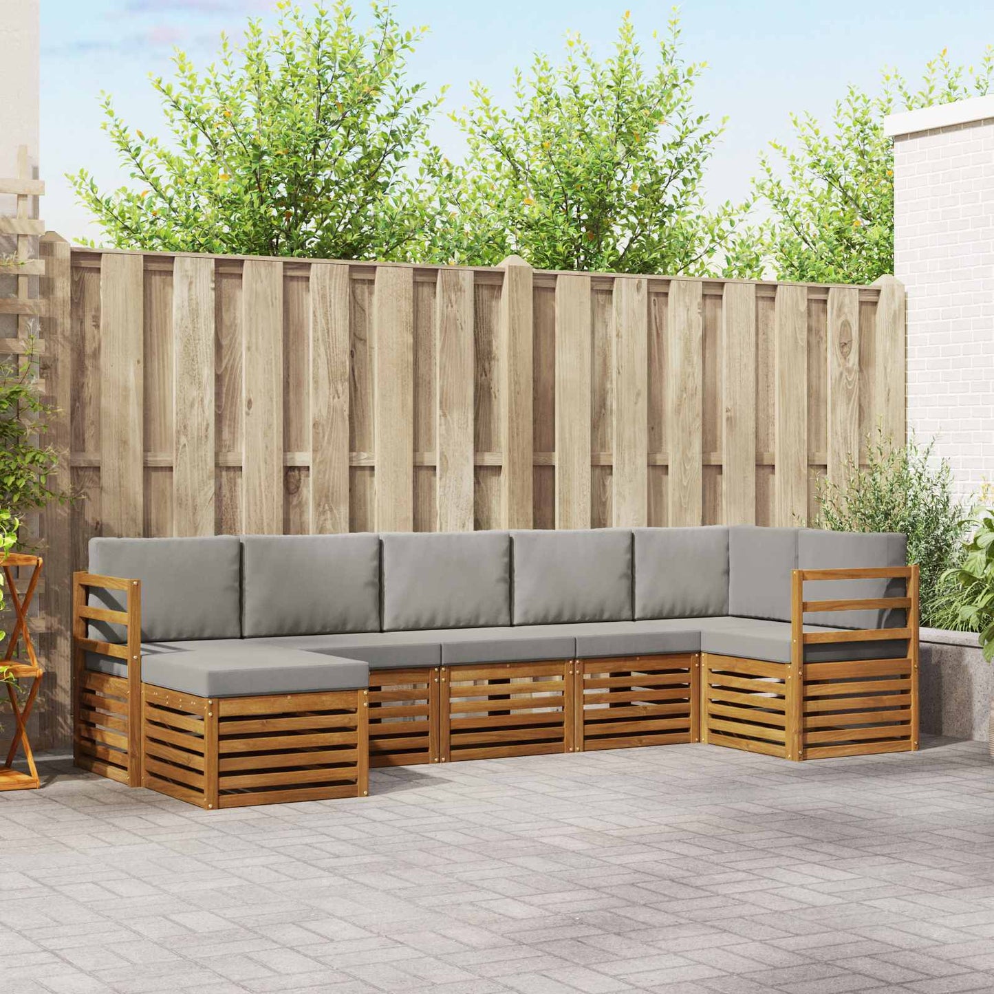 Set divano sezionale con cuscino 7 pcs Grigio Naturale e Chiaro