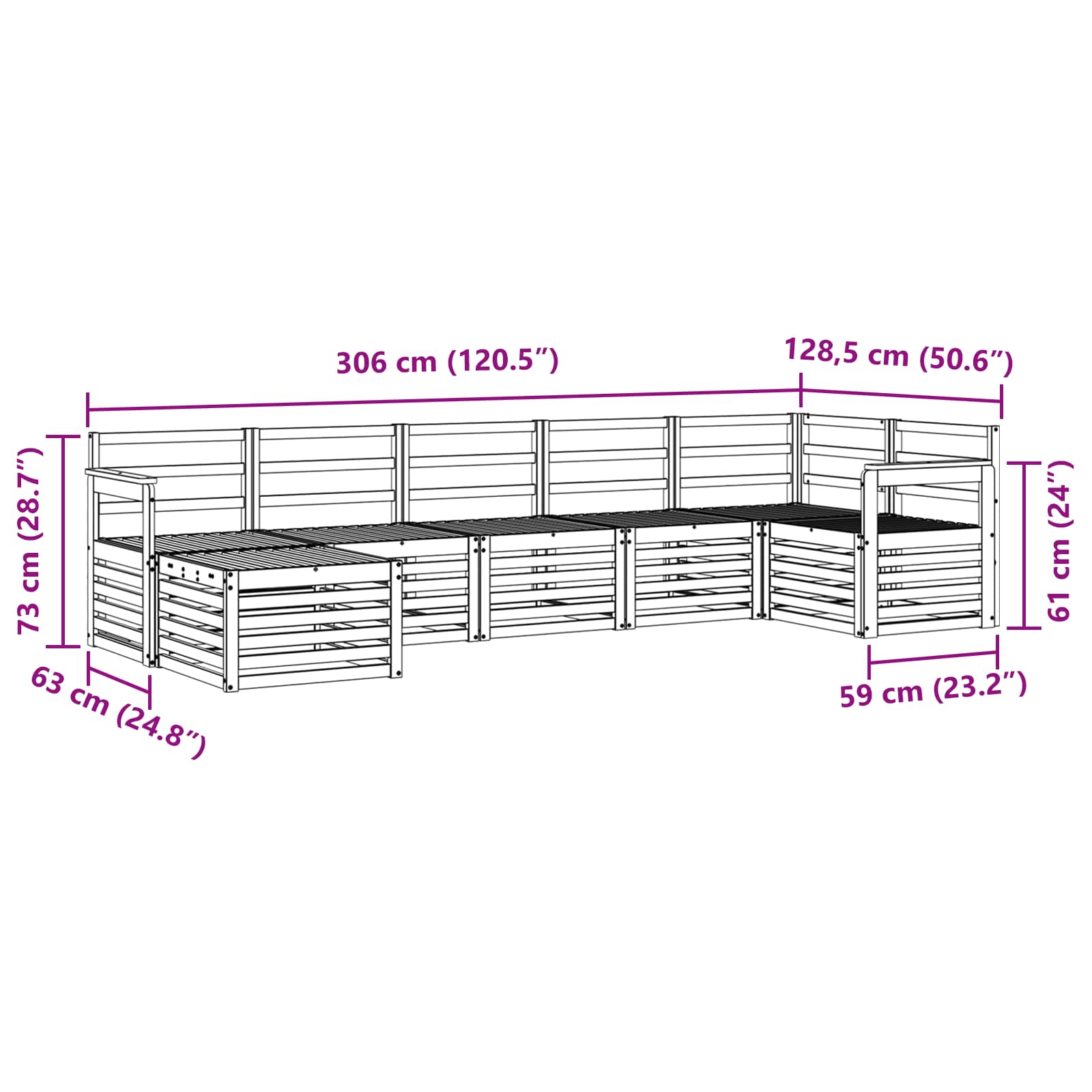 Set divano sezionale 7 pcs Naturale Legno di Acacia Massello | homemem39