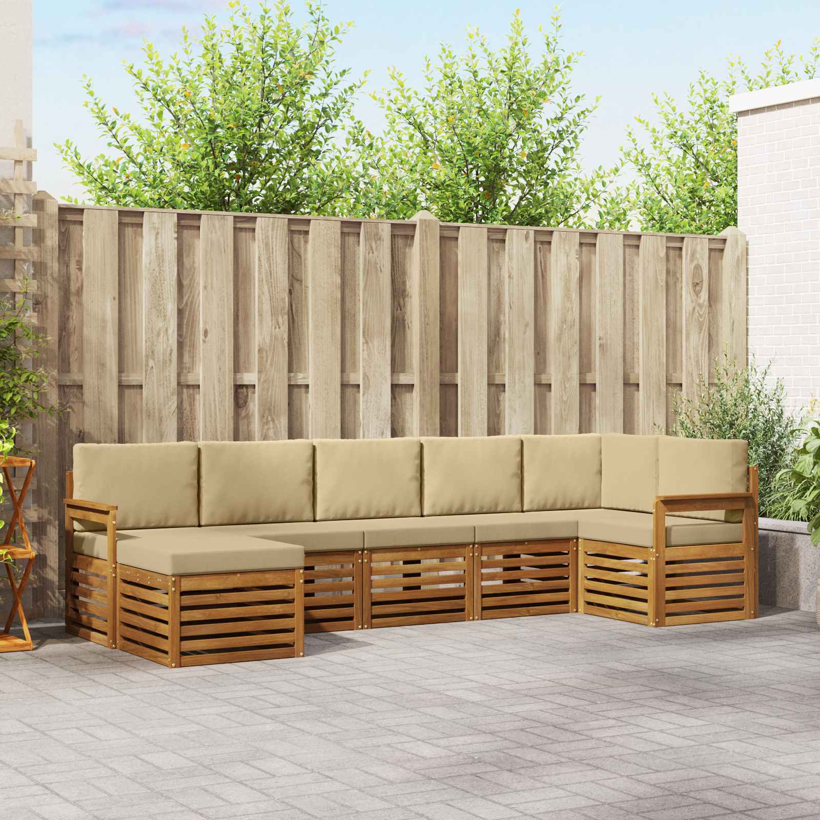 Set divano sezionale con cuscino 7 pcs Naturale e Beige | homemem39