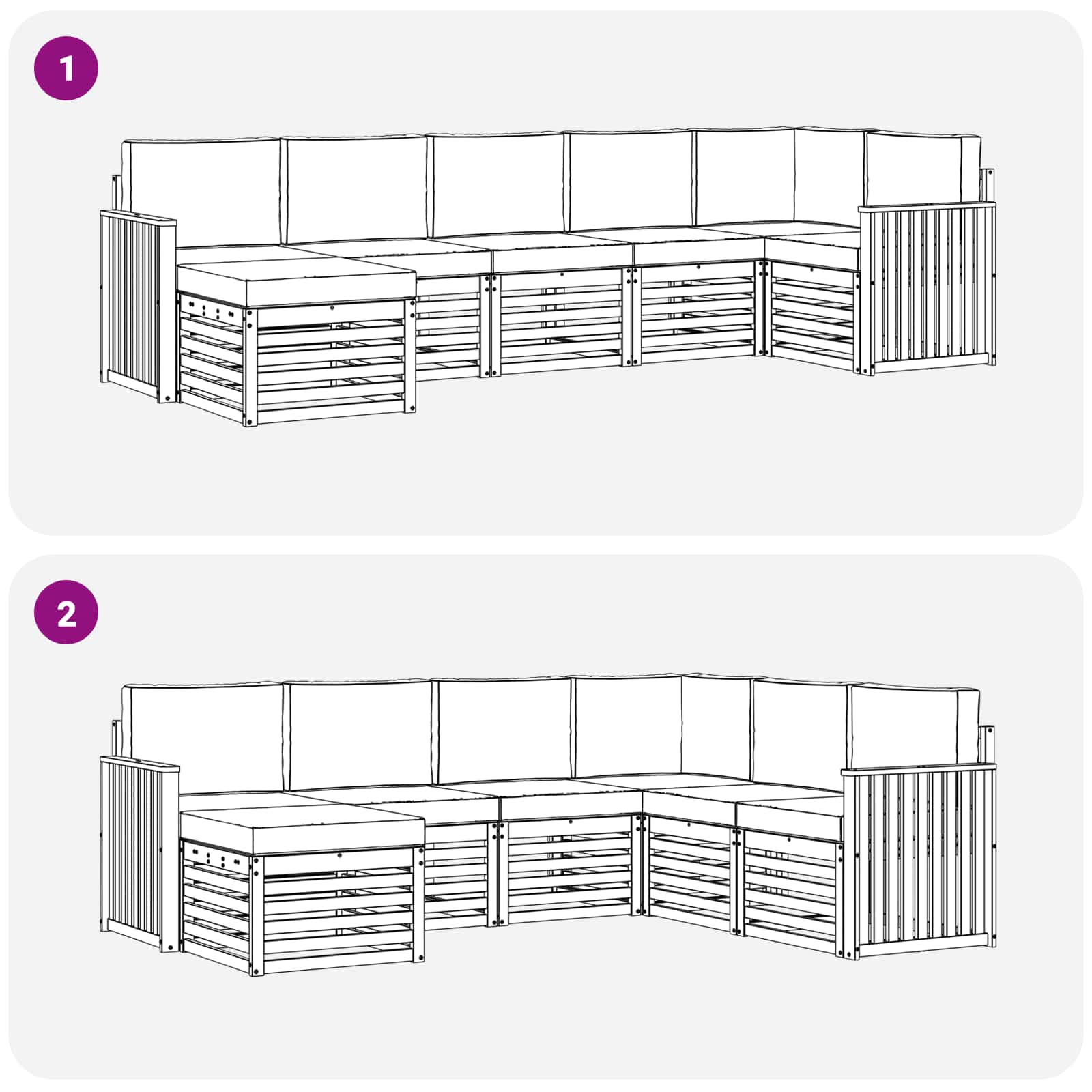 Set divano sezionale con cuscino 7 pcs Grigio Naturale e Chiaro | homemem39