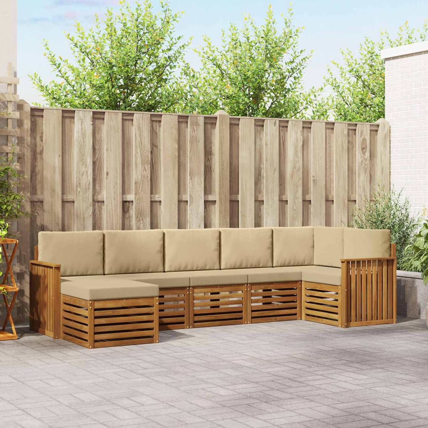 Set divano sezionale con cuscino 7 pcs Naturale e Beige