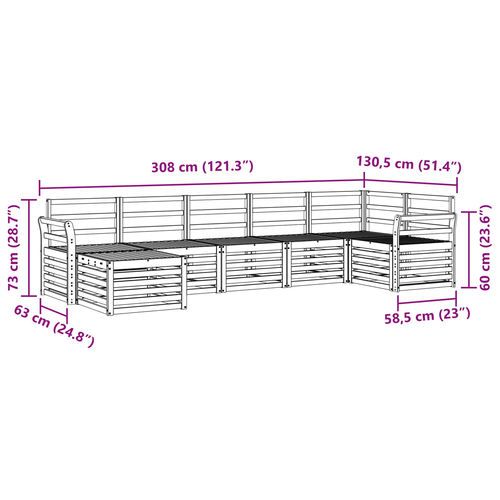 Set divano sezionale 7 pcs Naturale Legno di Acacia Massello | homemem39