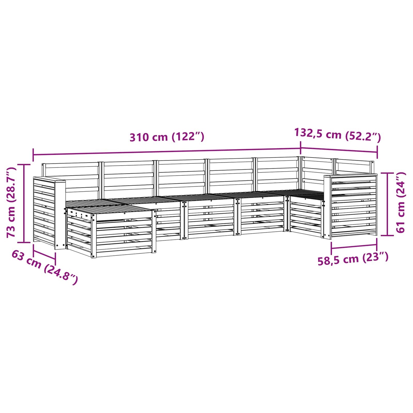 Set divano sezionale 7 pcs Naturale Legno di Acacia Massello