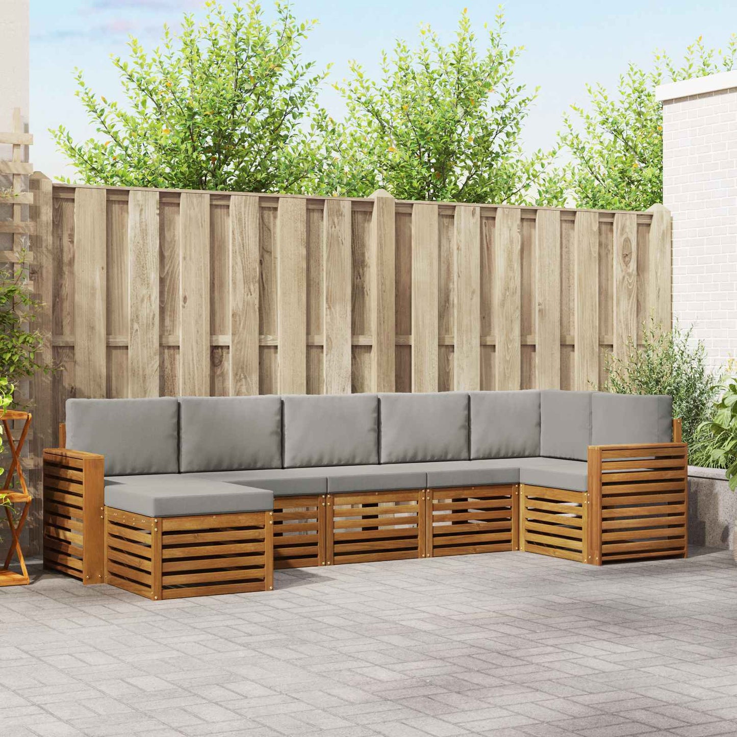 Set divano sezionale con cuscino 7 pcs Grigio Naturale e Chiaro