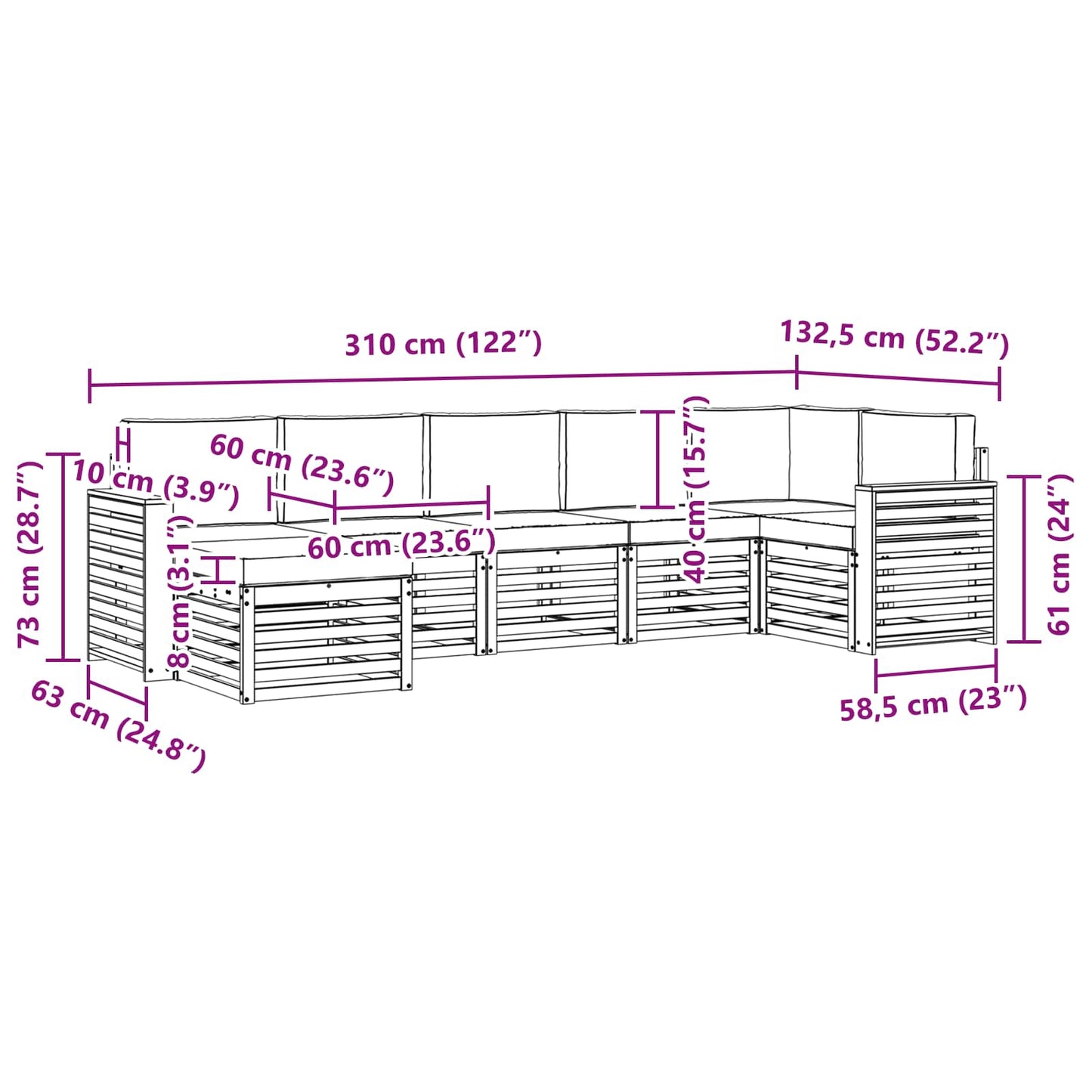 Set divano sezionale con cuscino 7 pcs Naturale e Antracite