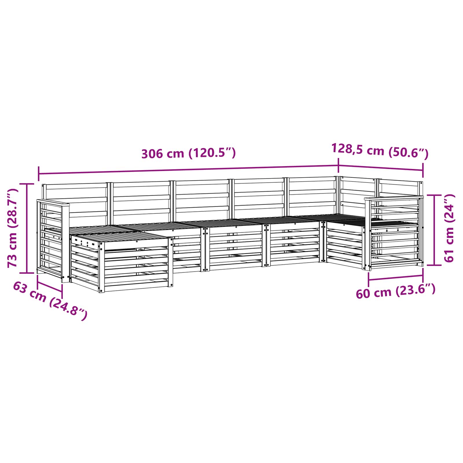 Set divani 7 pcs Naturale Legno di Acacia Massello | homemem39