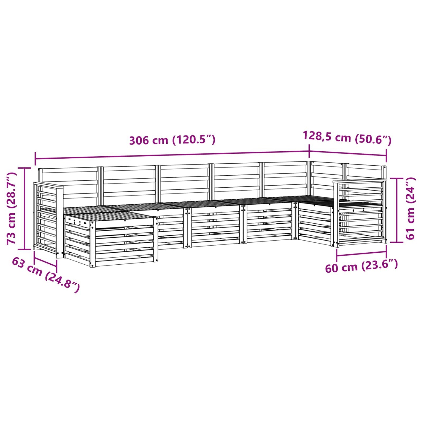 Set divani 7 pcs Naturale Legno di Acacia Massello | homemem39