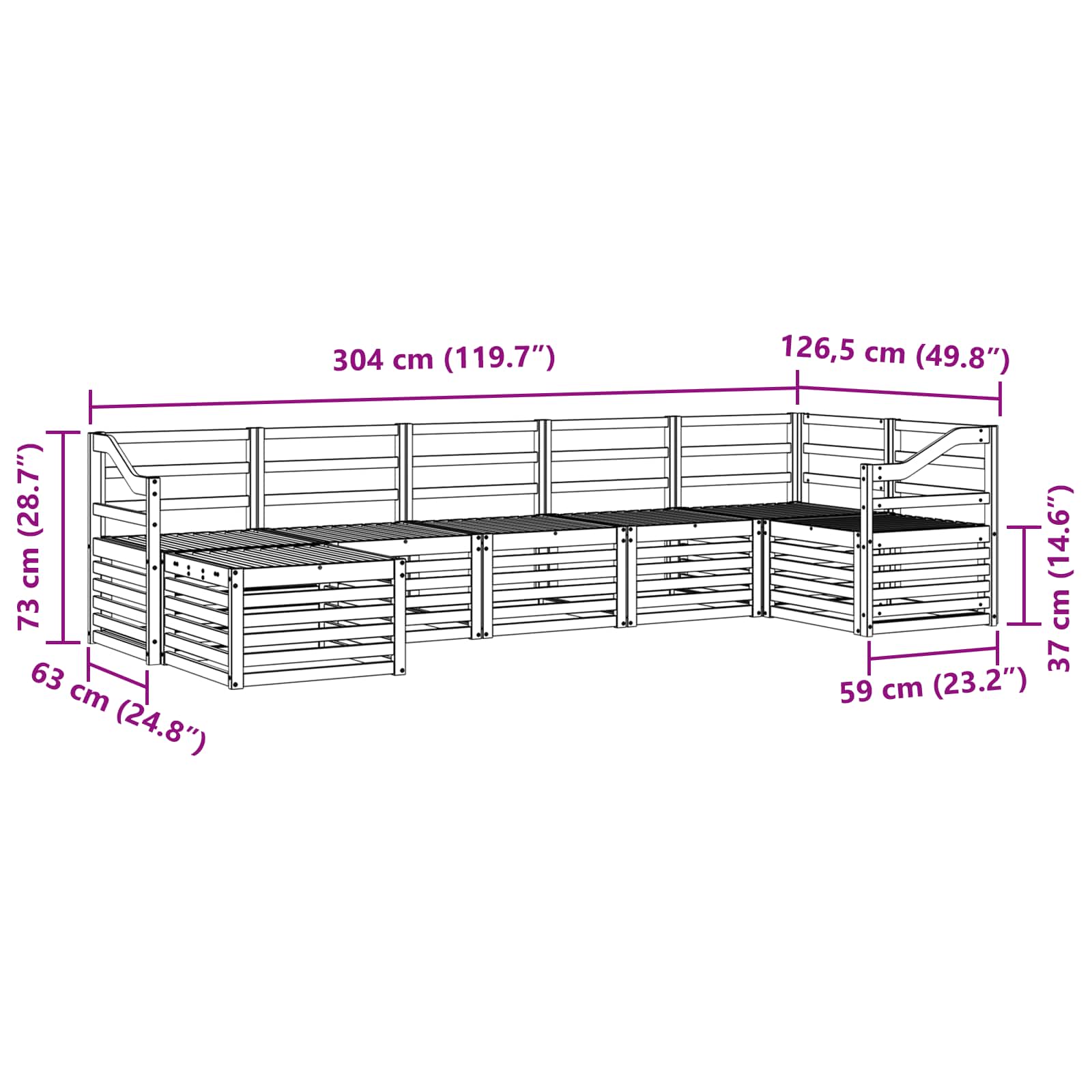 Set divano sezionale 7 pcs Naturale Legno di Acacia Massello | homemem39