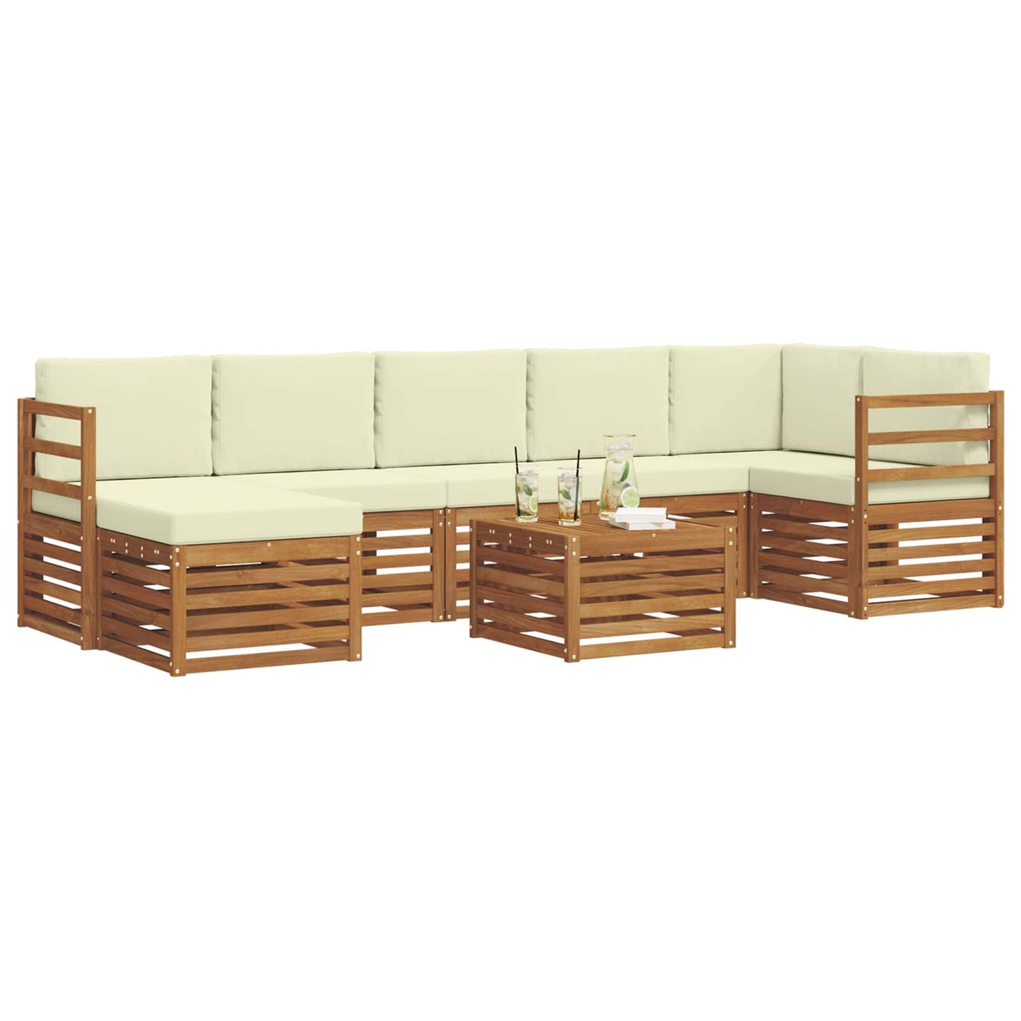 Set di divani da esterno con cuscino 8 pcs Naturale e Crema | homemem39