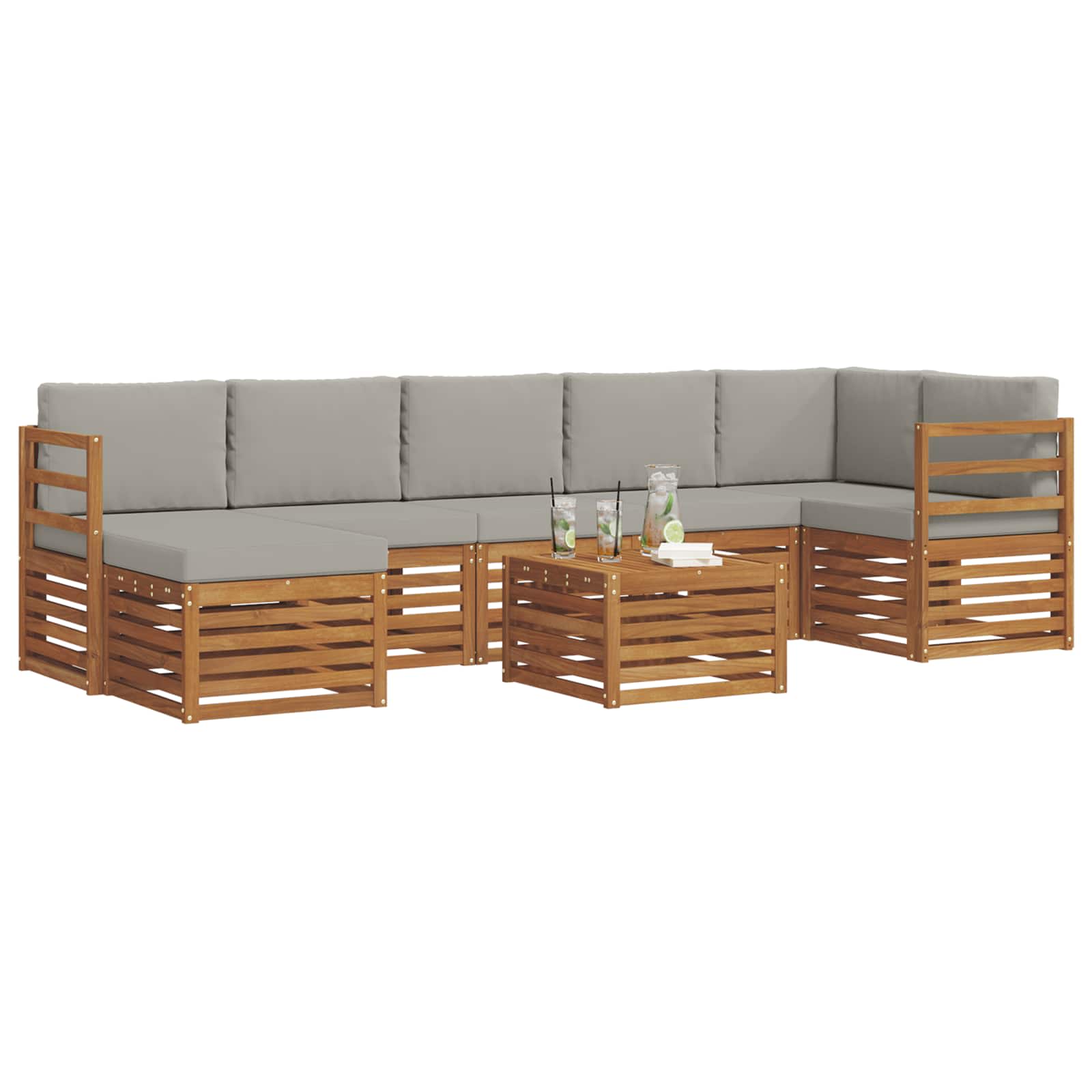 Set di divani da esterno 8 pcs Grigio Naturale e Chiaro | homemem39