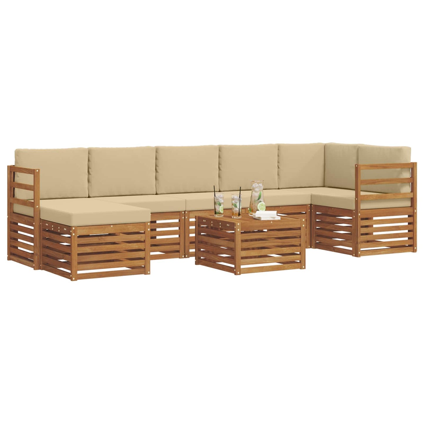 Set di divani da esterno con cuscino 8 pcs Naturale e Beige
